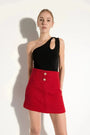 Asymmetric set with cut and gold buttons - XS / Red