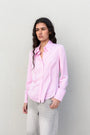 Women&#39;s pink fitted shirt - Elegant, pleated, classic collar - XS