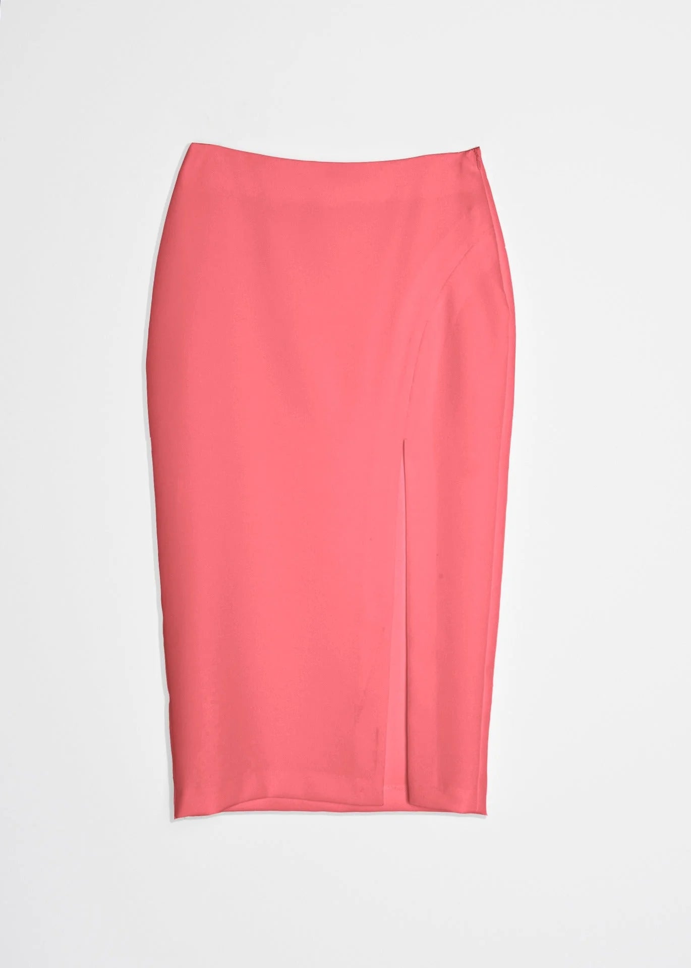 Jupe midi fente côté en tissu fluide rose corail pour femme