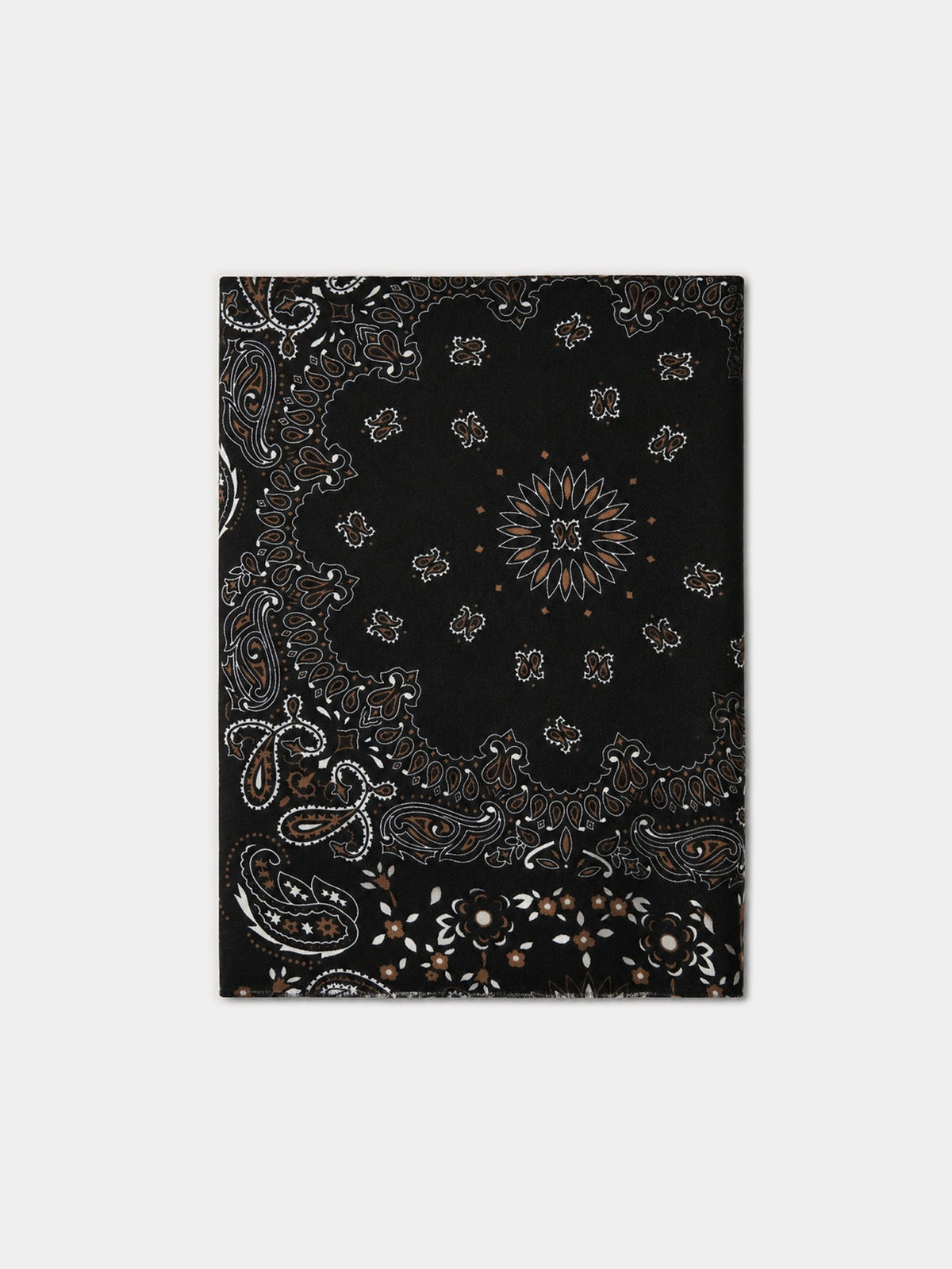 Foulard femme noir à motif bandana présenté à plat.