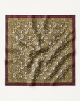 Foulard satiné paisley kaki bordure bordeaux