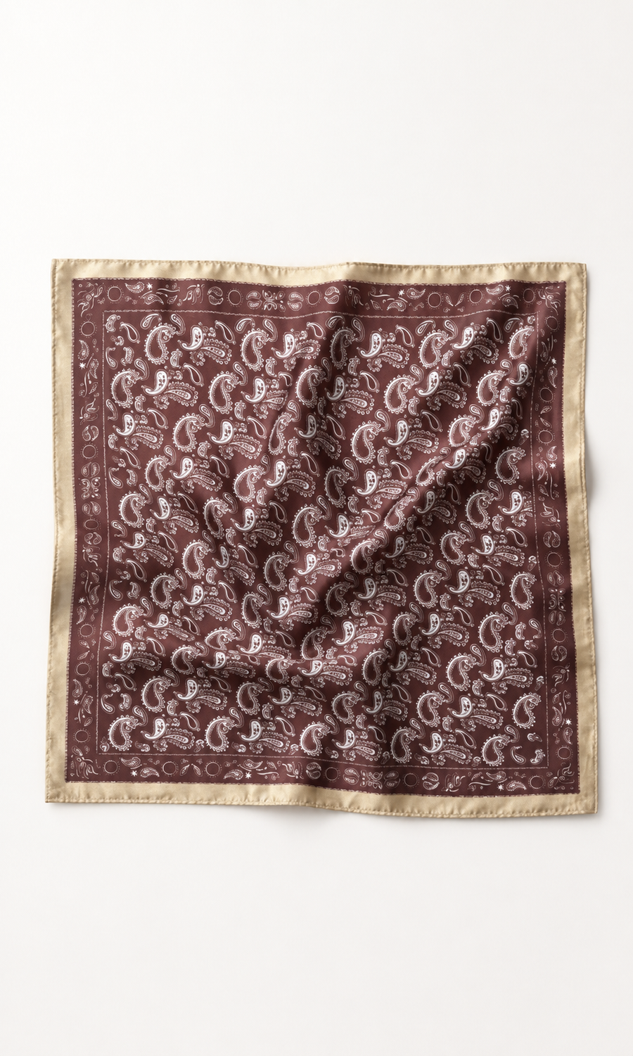 Foulard satiné bordeaux bordure beige