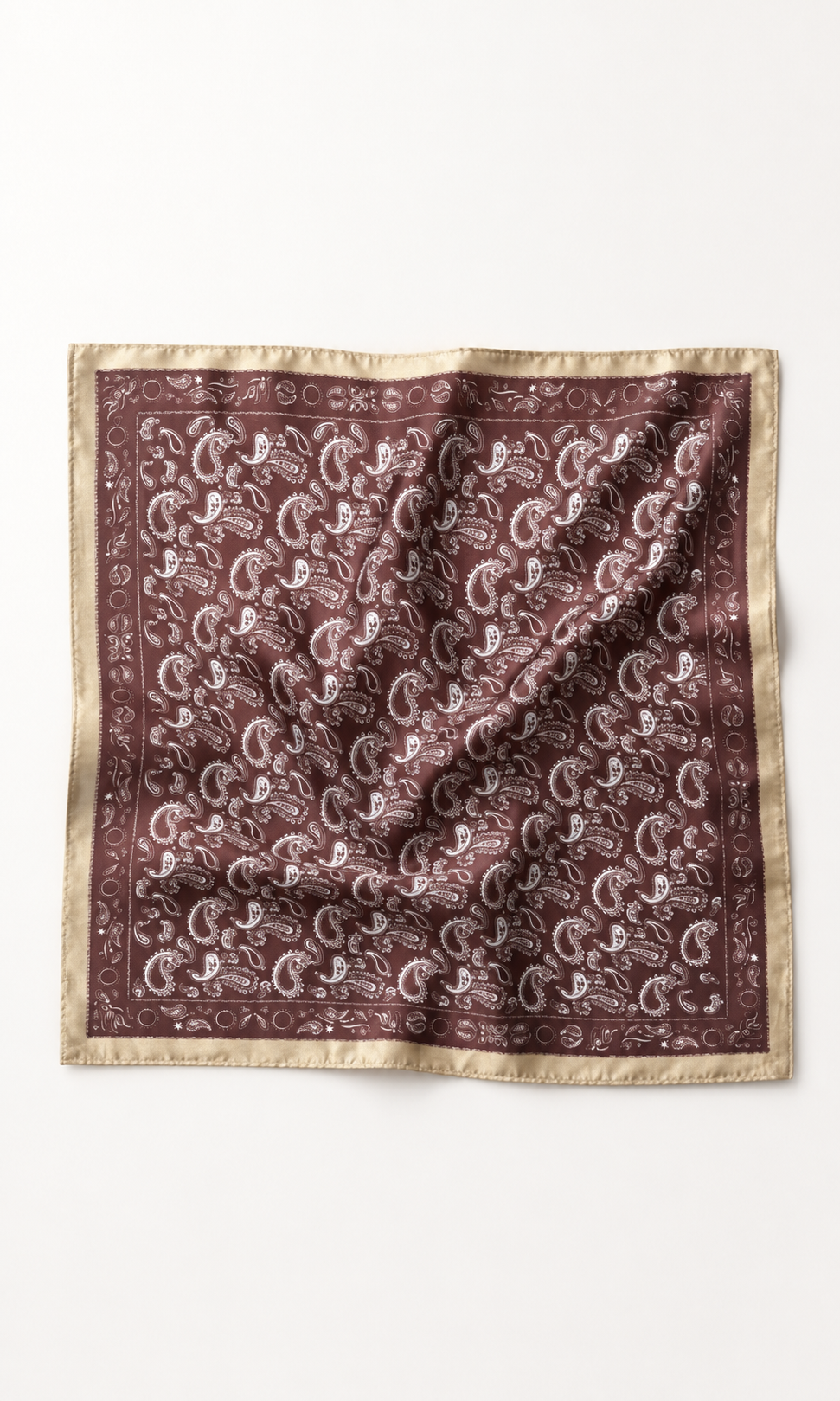 Foulard satiné bordeaux bordure beige