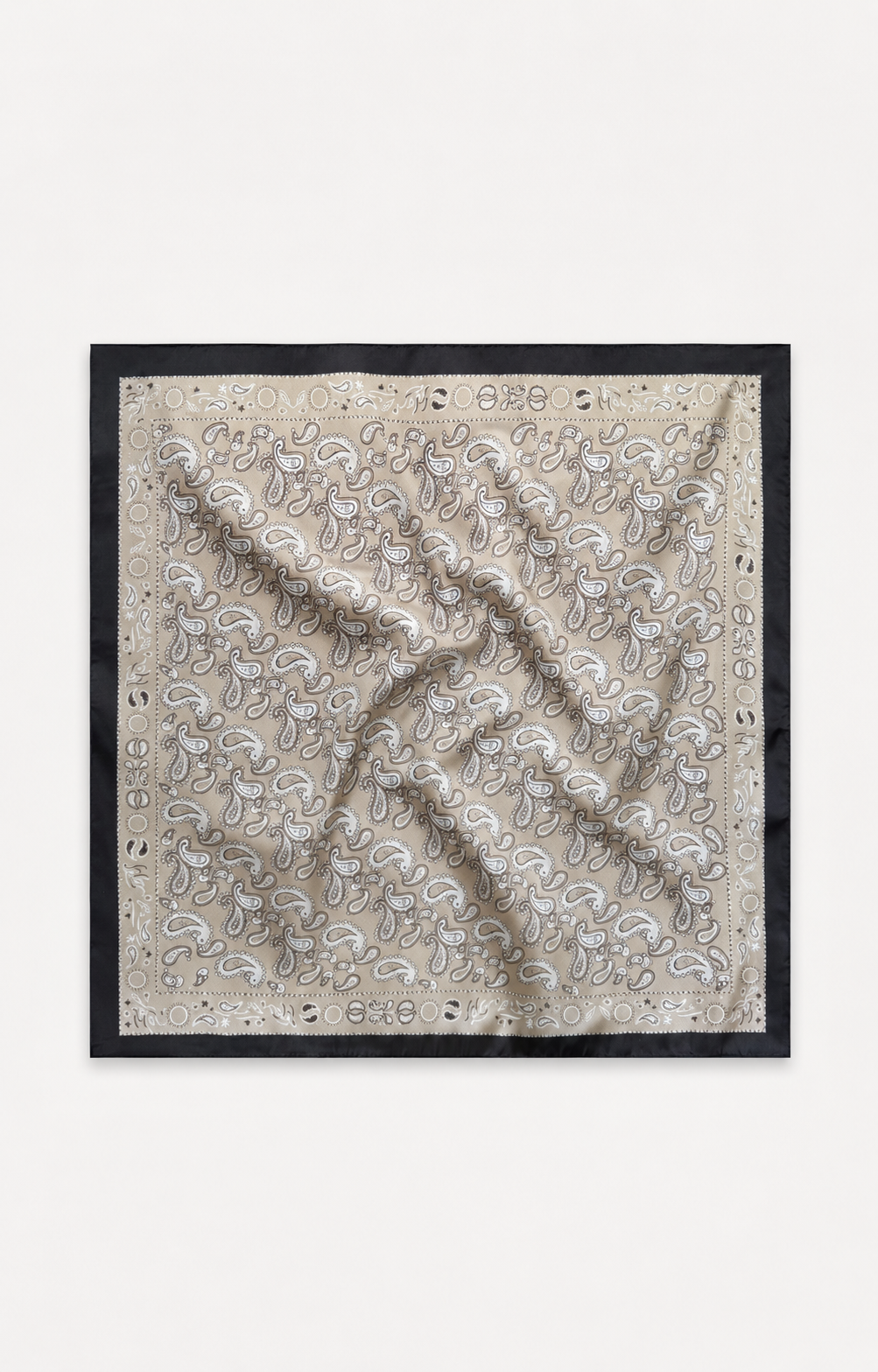 Foulard satiné beige bordure noire