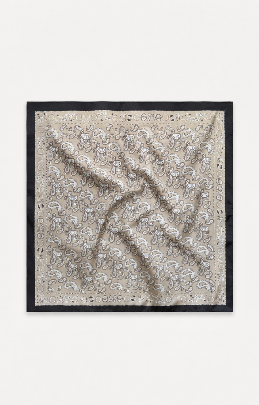 Foulard satiné beige bordure noire