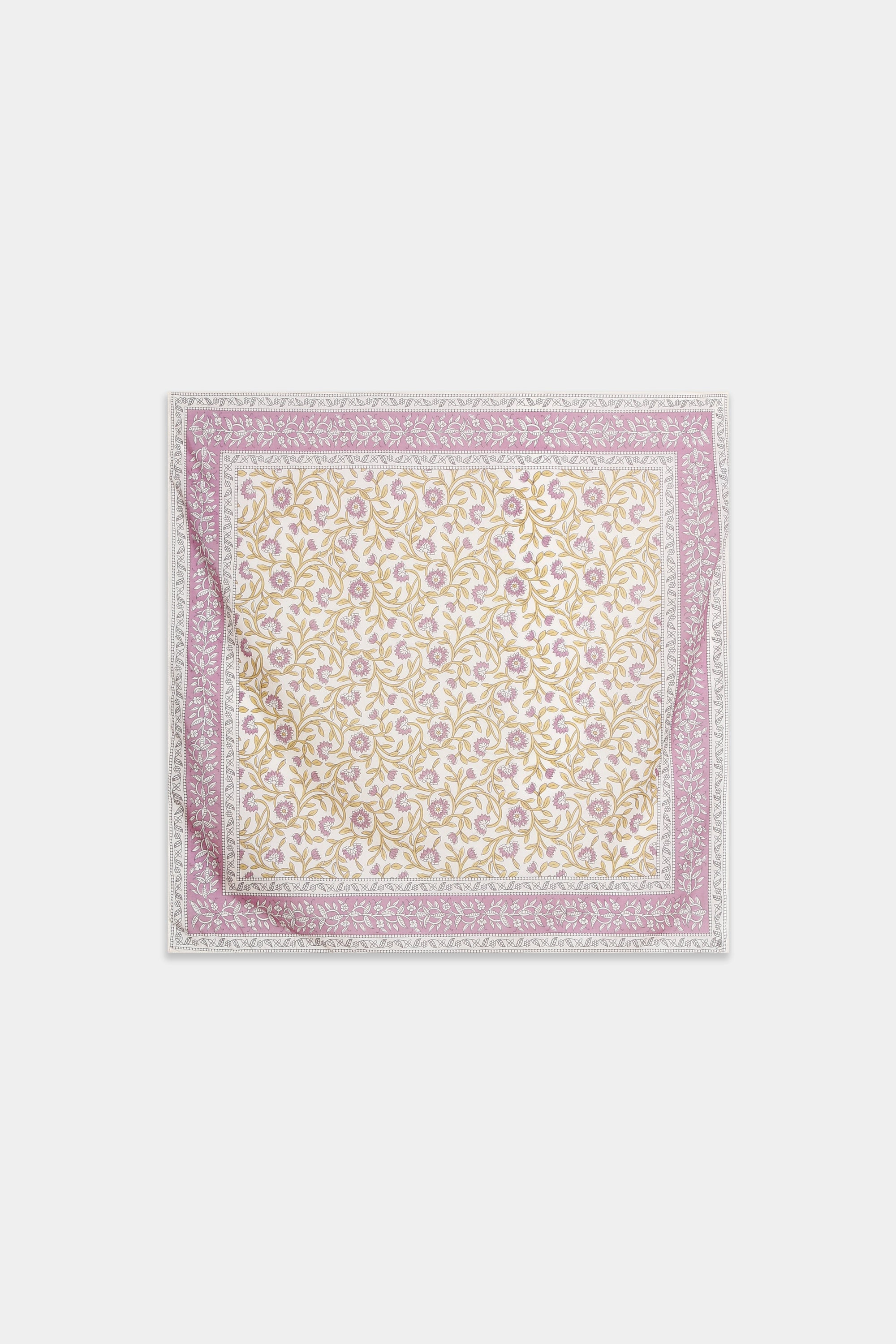 Foulard carré fleuri avec bordure rose