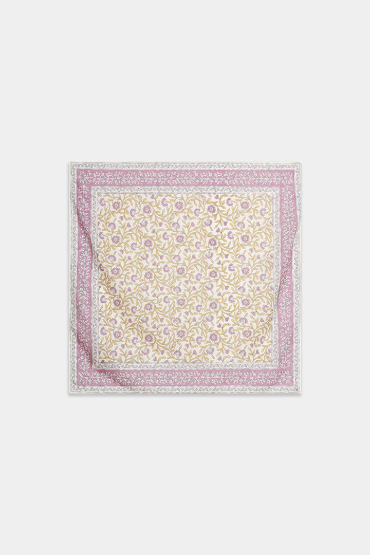 Foulard carré fleuri avec bordure rose
