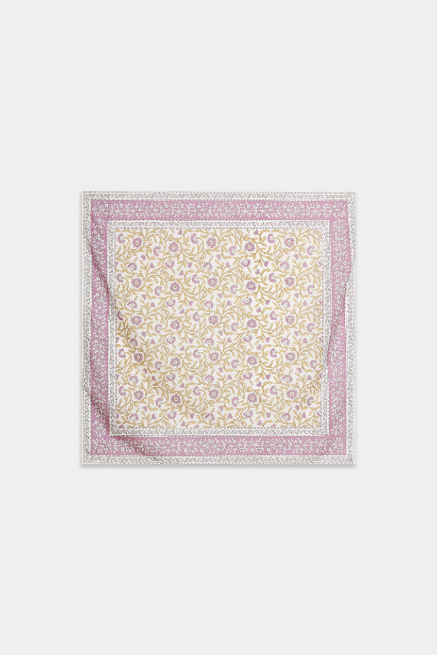 Foulard carré fleuri avec bordure rose