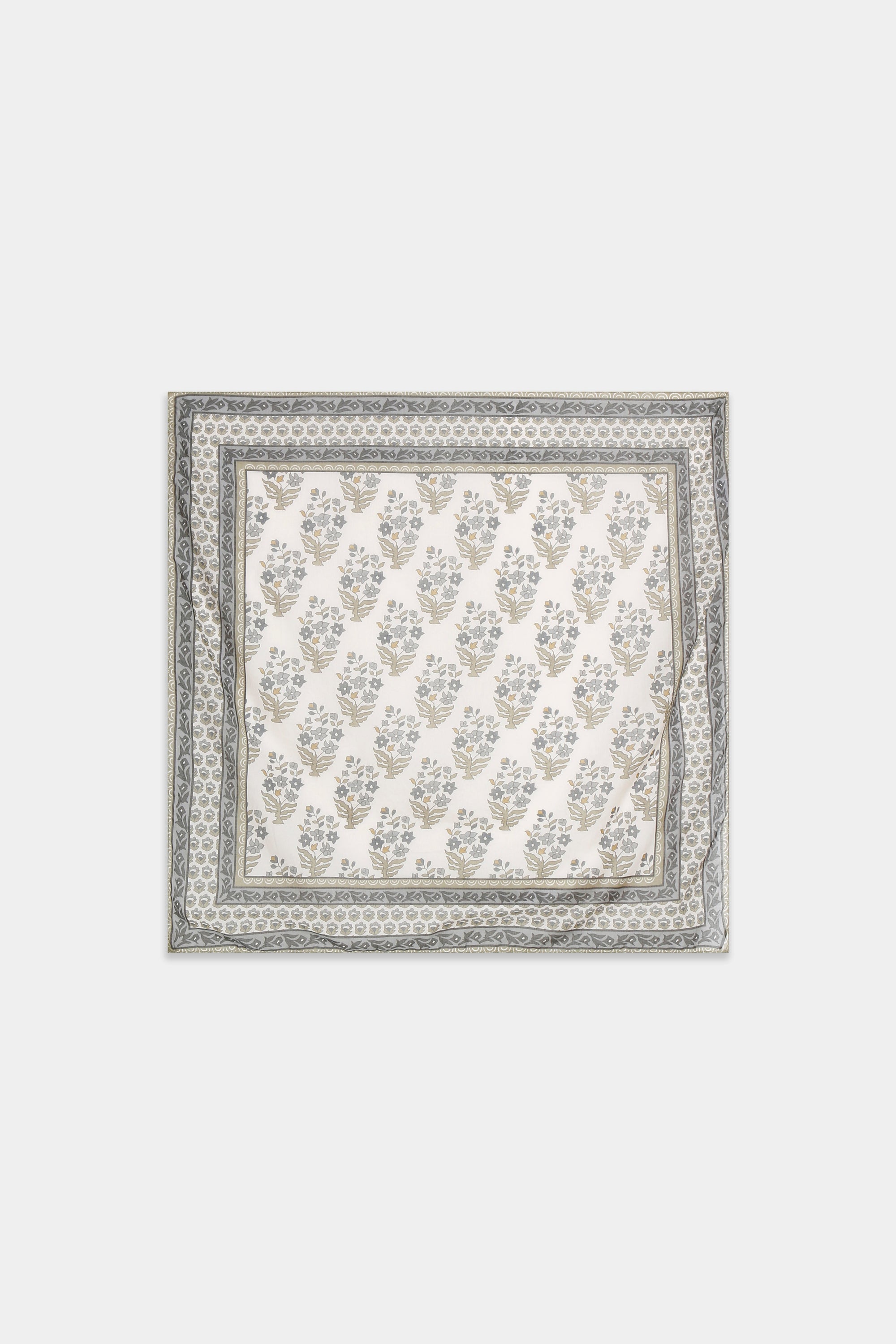 Foulard carré fleuri gris