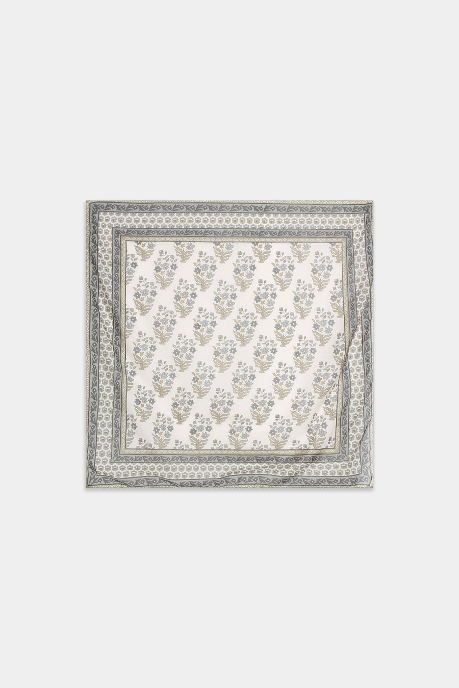 Foulard carré fleuri gris
