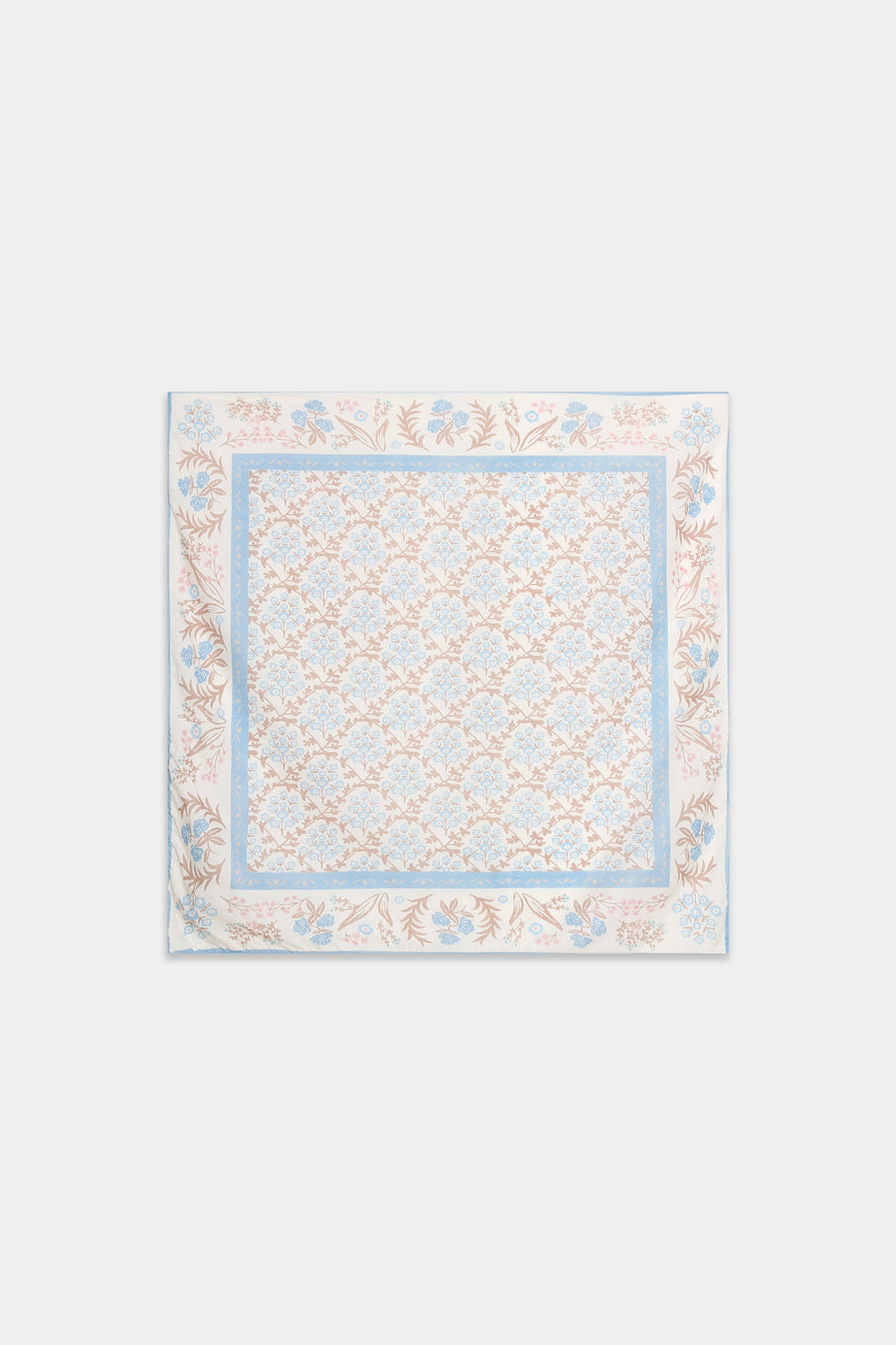Foulard carré fleuri bleu clair