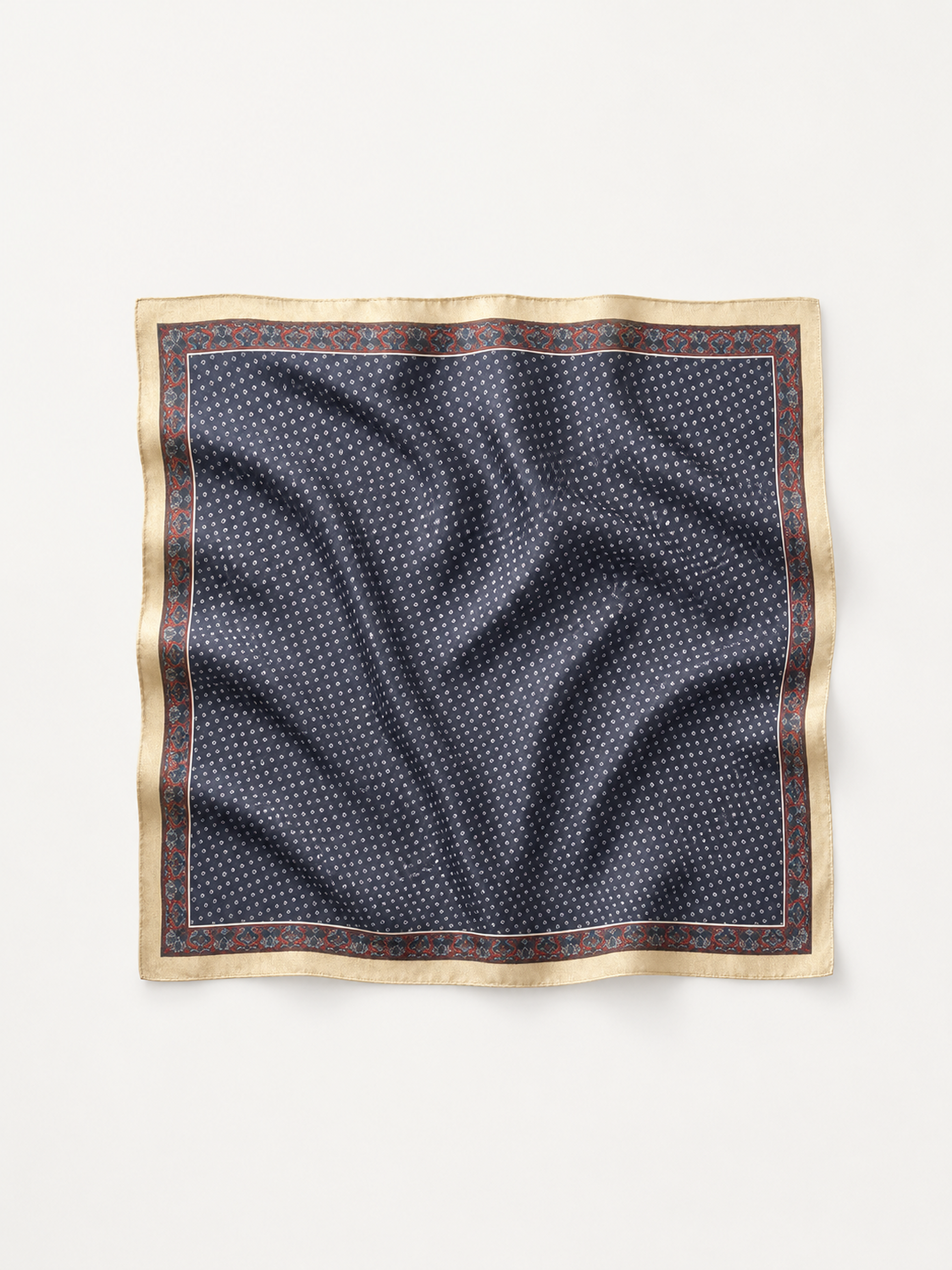 Foulard carré bleu marine bord beige