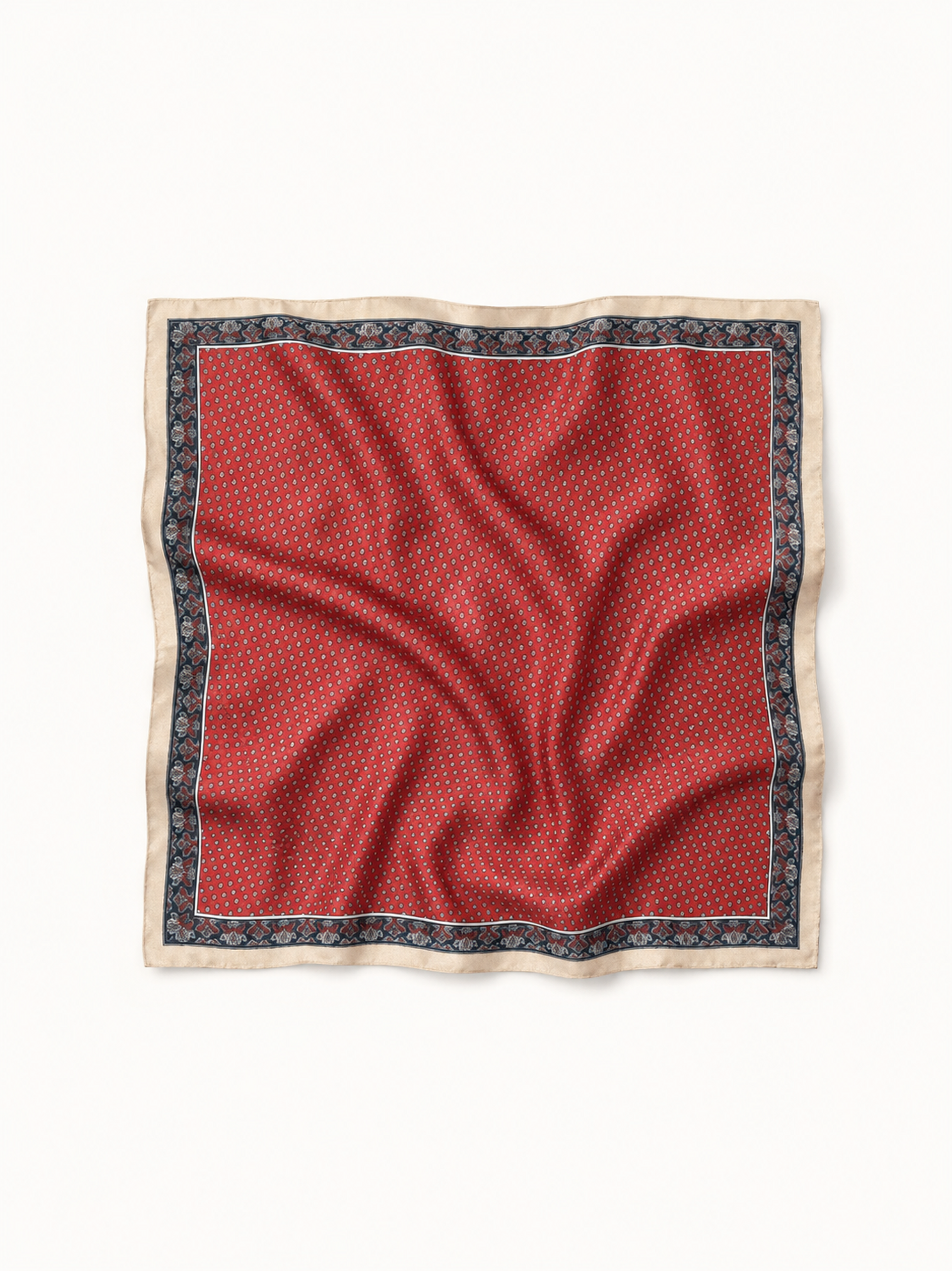 Foulard carré rouge bord beige