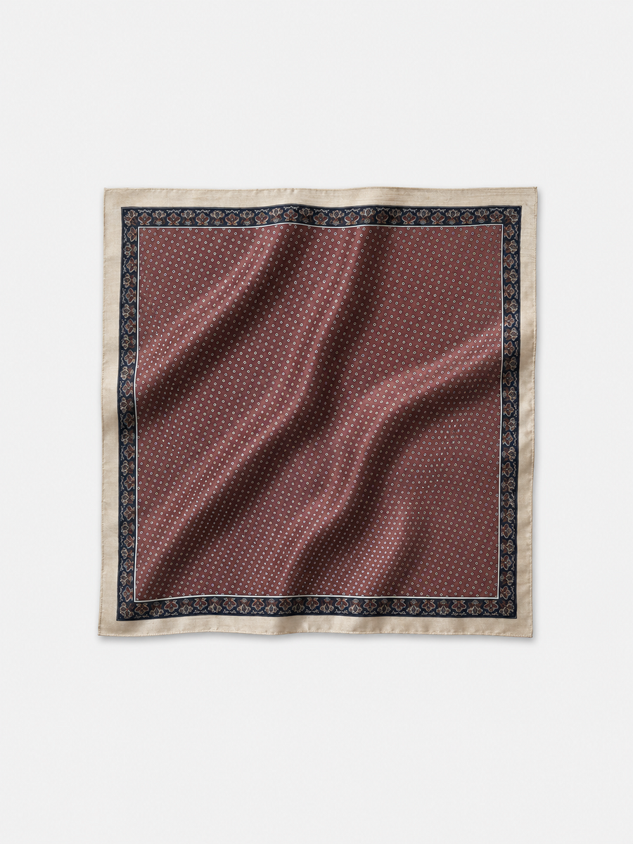 Foulard carré marron bord beige