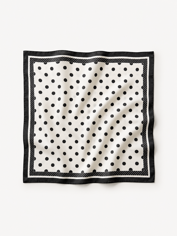 Foulard carré à pois blanc bordure noire