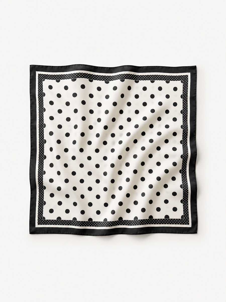 Foulard carré à pois blanc bordure noire
