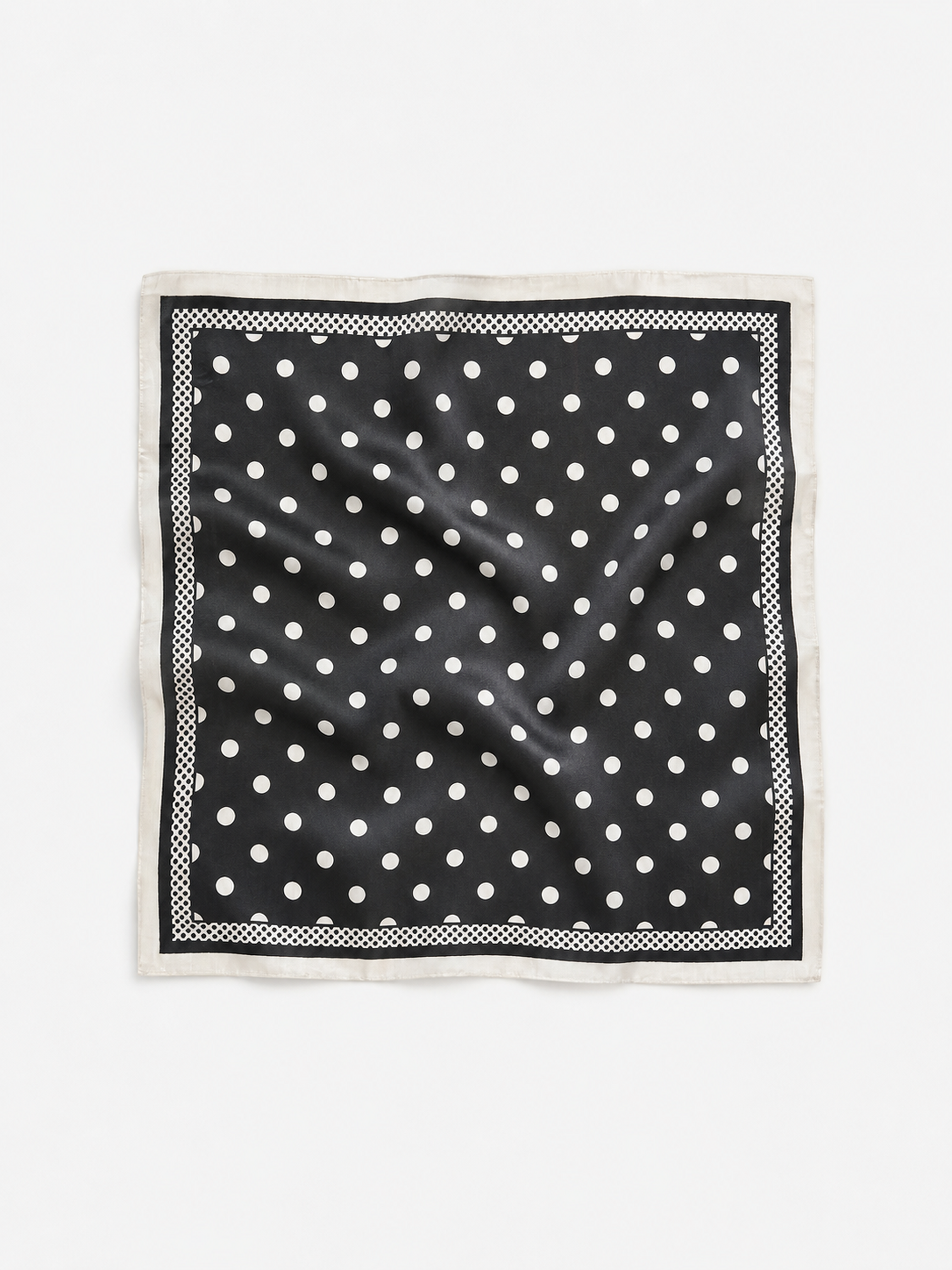 Foulard carré à pois noir bordure blanche