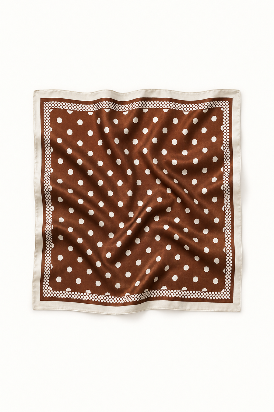 Foulard carré à pois brun bordure blanche