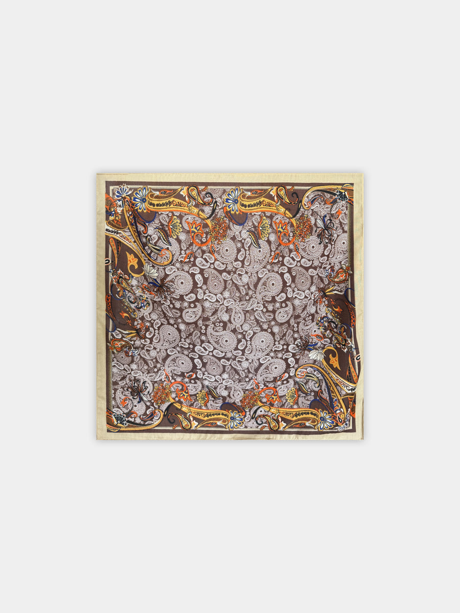 Foulard paisley marron bordure beige
