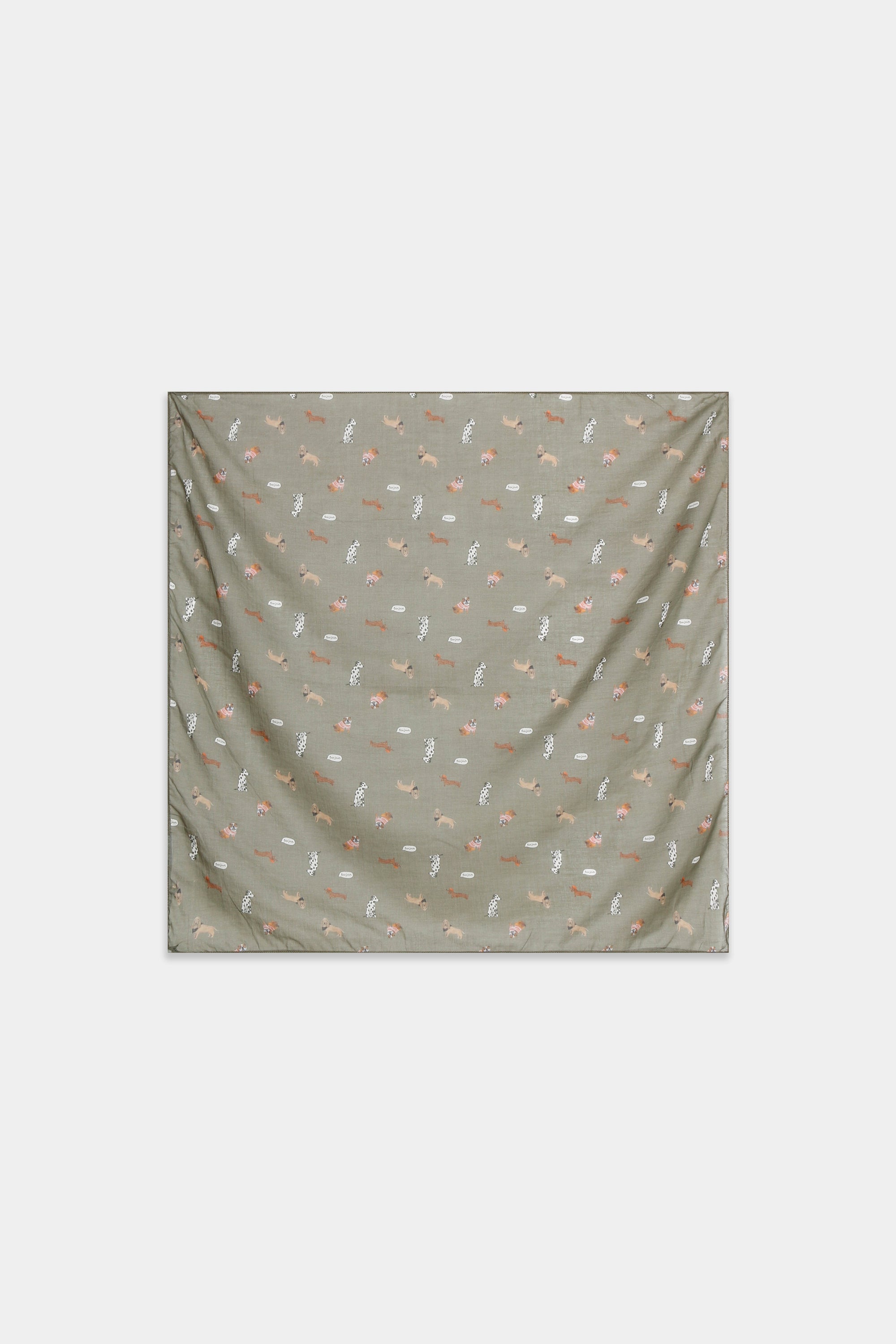 Foulard motif chiens kaki