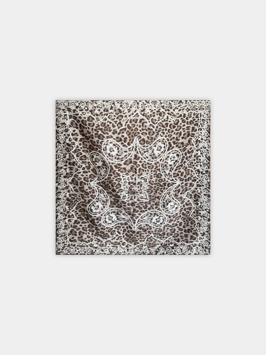 Foulard en soie léopard taupe