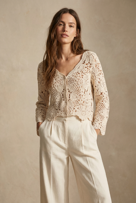 gilet crochet en coton - beige ou blanc vue principale