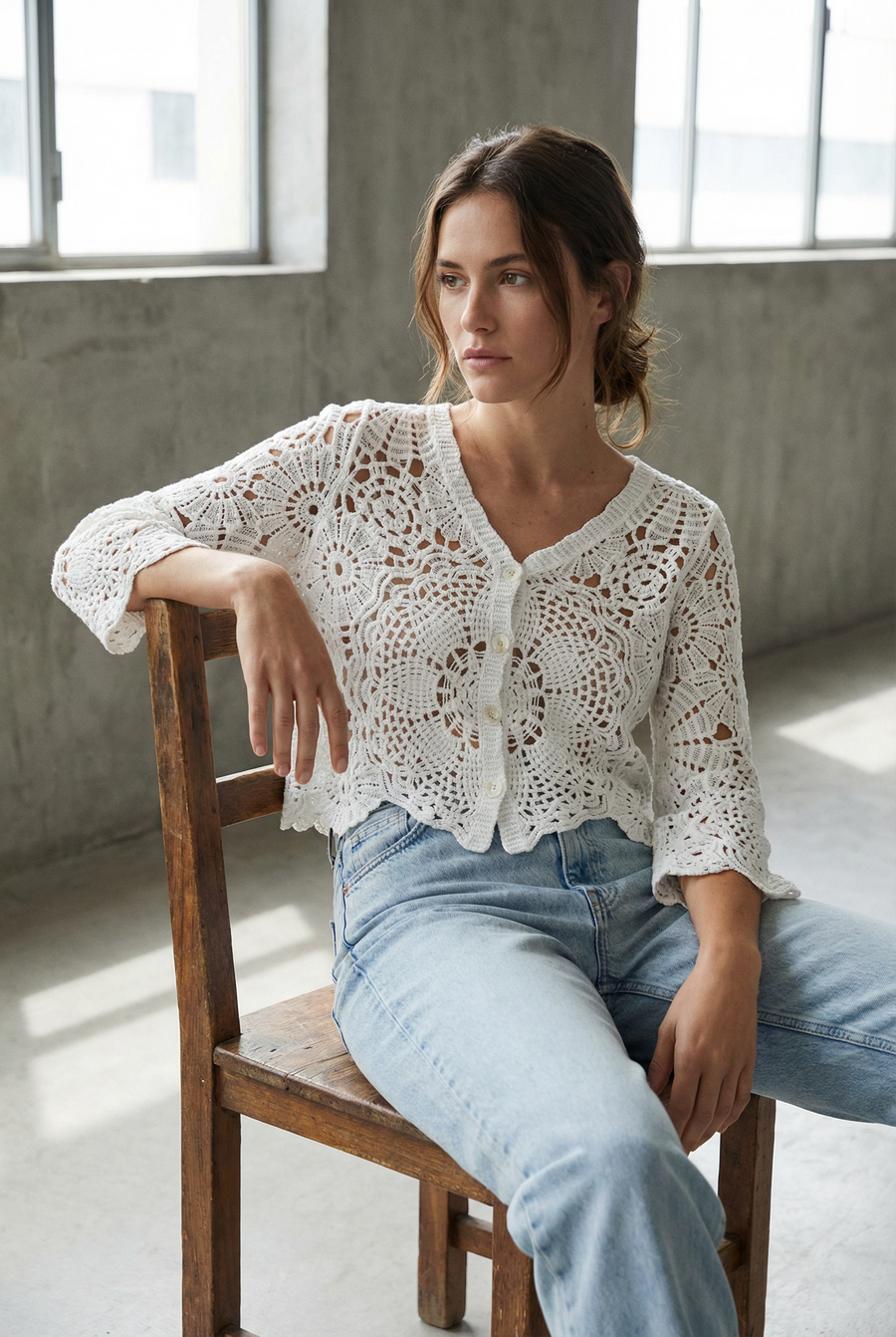 gilet crochet en coton - beige ou blanc vue 10