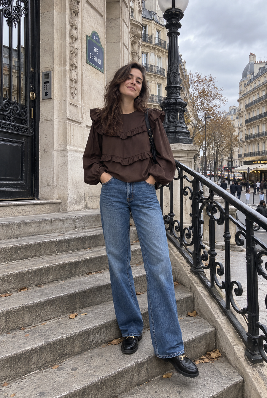 fashion shooting @Blouse en popeline à volants manches bouffantes
