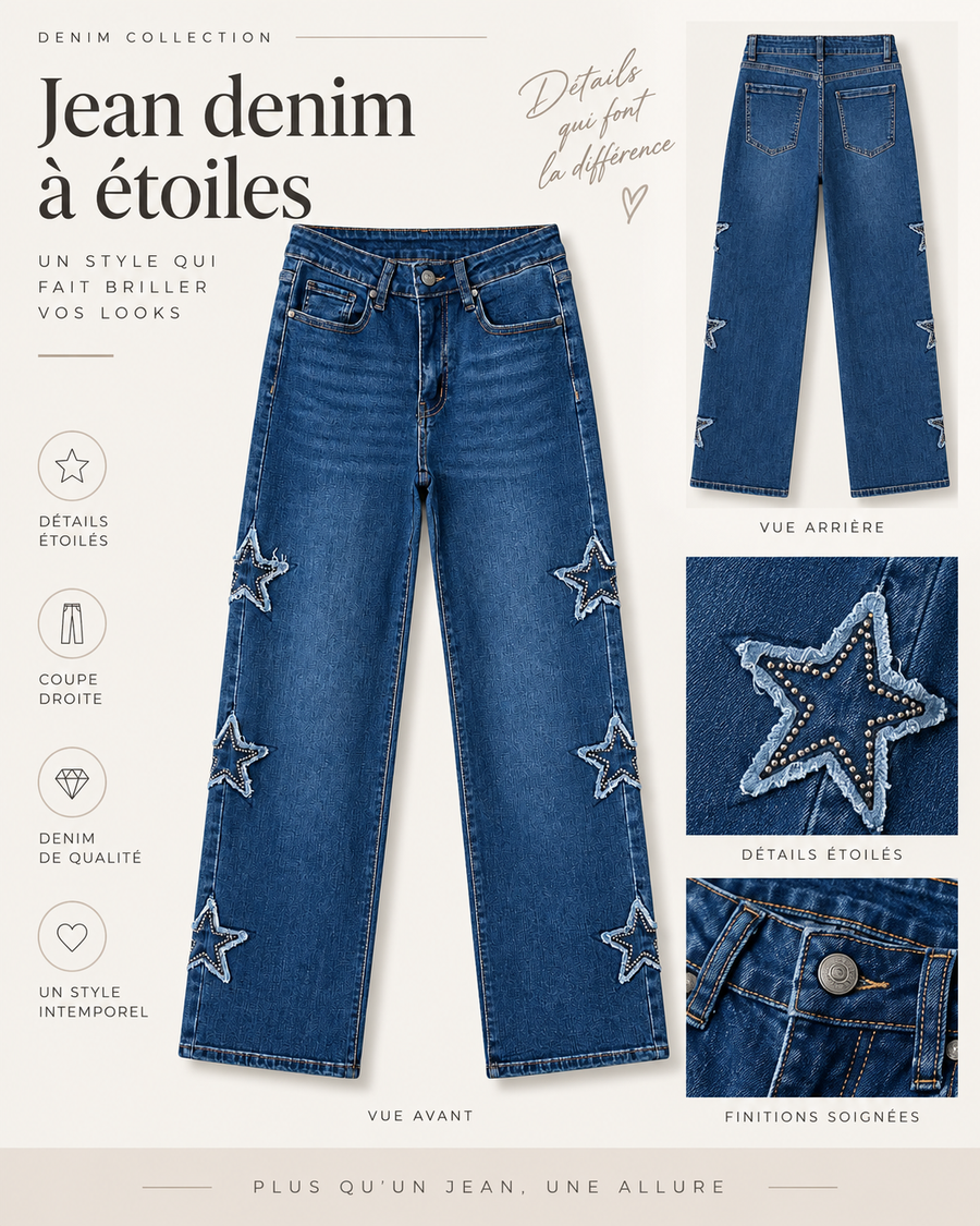 Jean droit en denim à étoiles