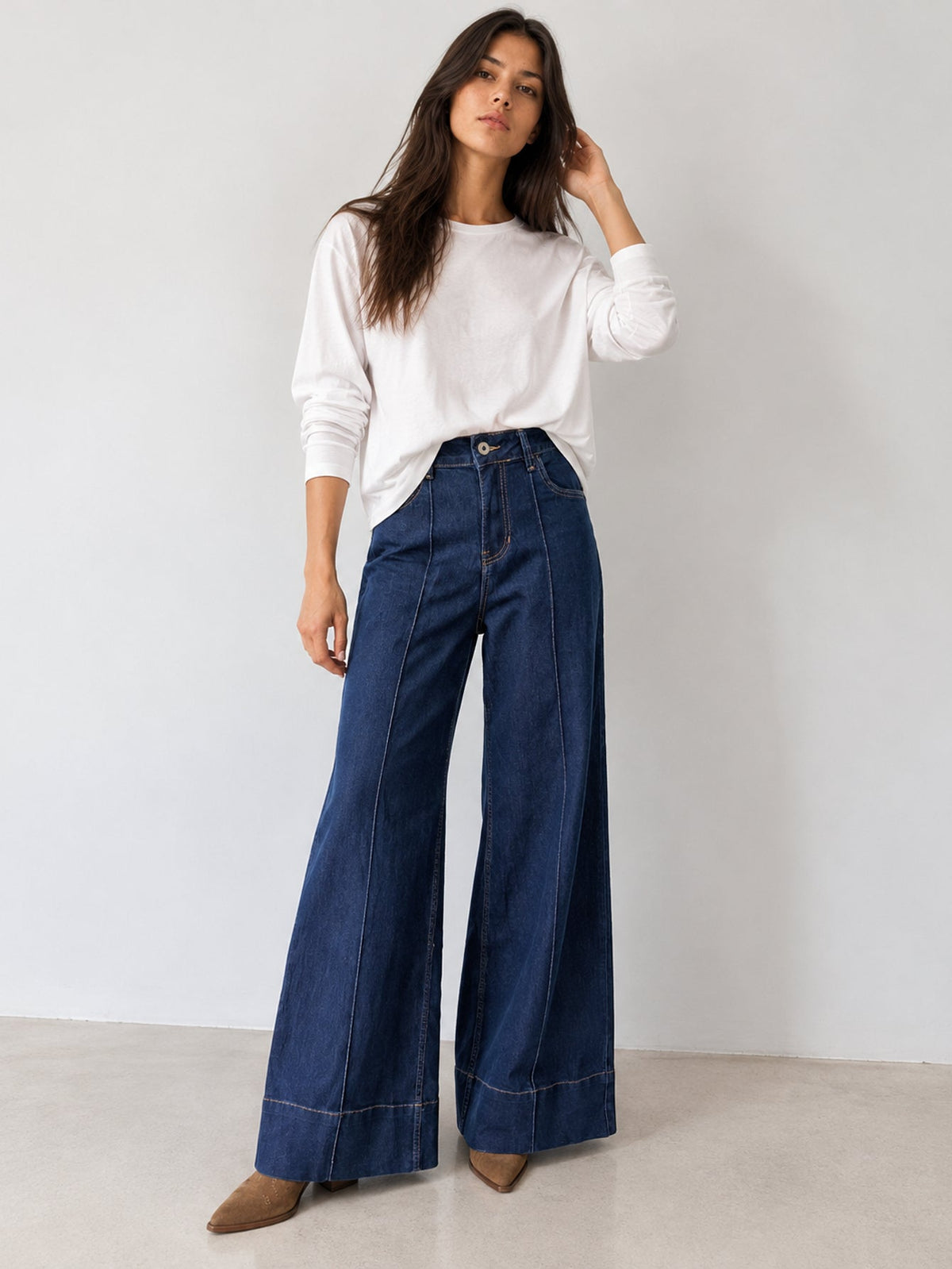 Jean large taille haute indigo