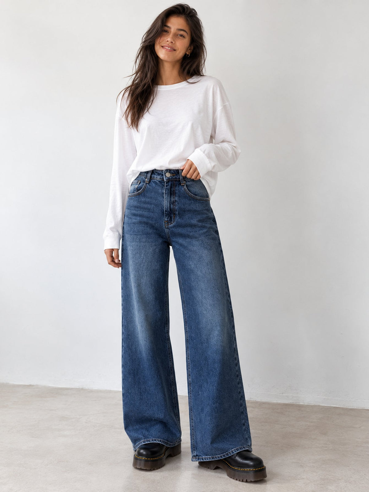 Jean wide leg bleu longueur pleine