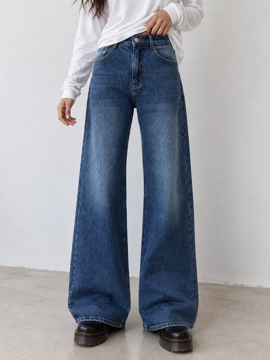 Jean wide leg bleu vue de face