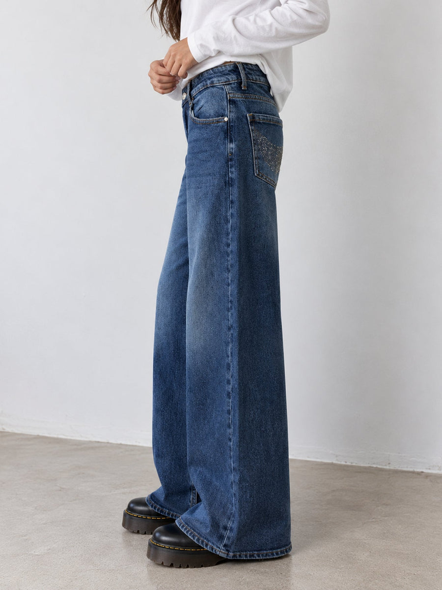 Jean wide leg bleu vue de profil
