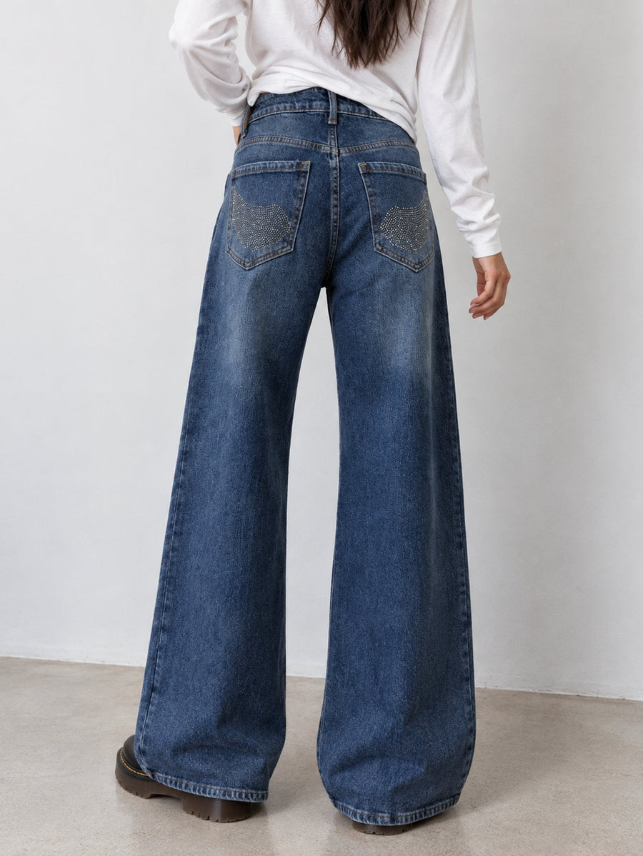 Jean wide leg bleu vue de dos