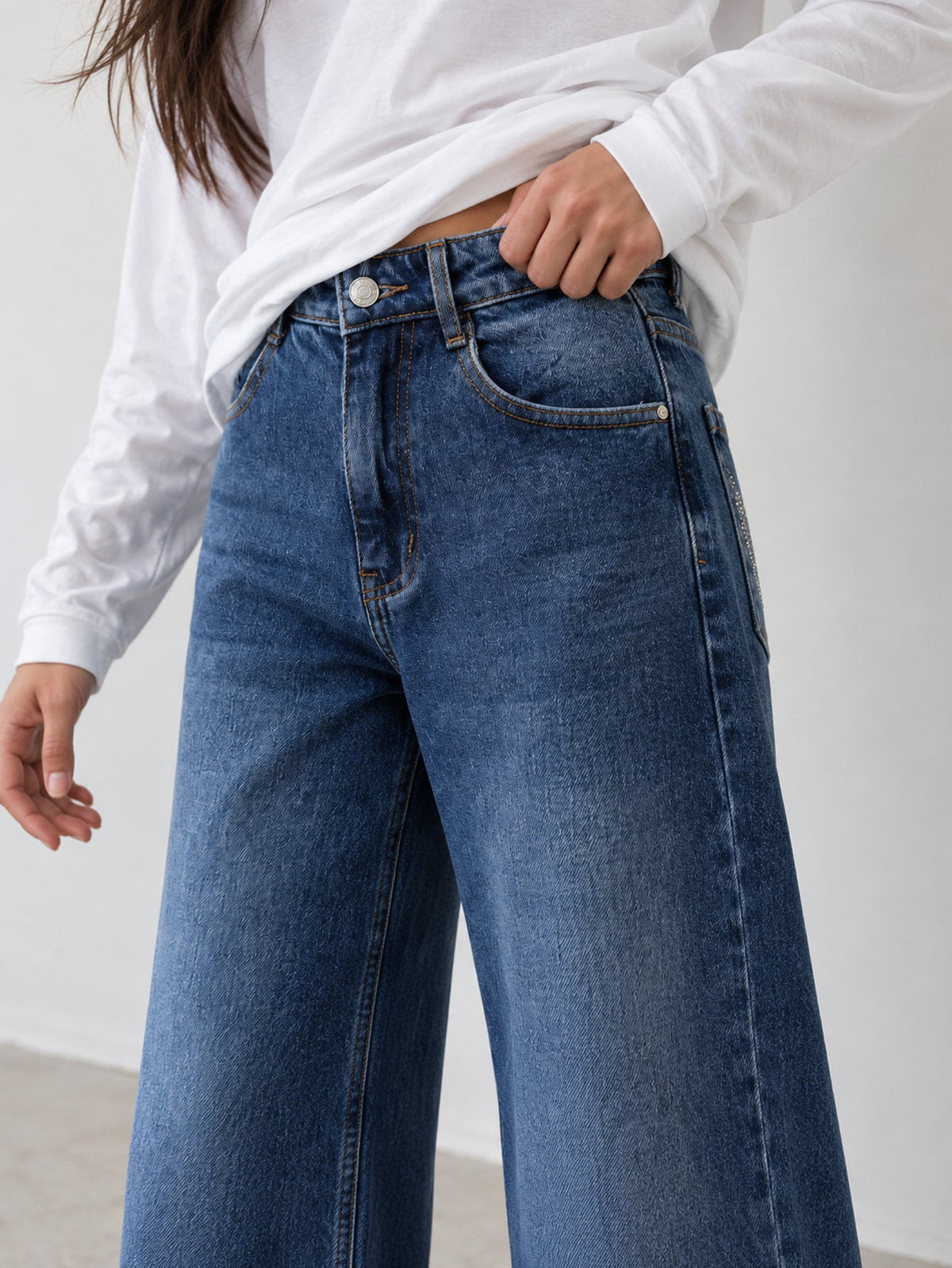 Jean wide leg bleu taille haute