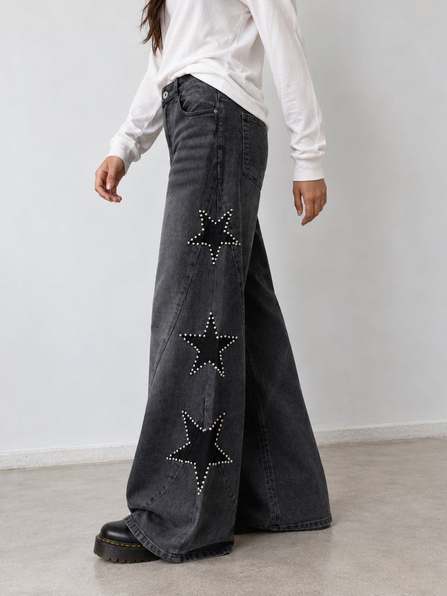 Jean gris large profil avec étoiles