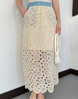 top13834 jupe beige fleurie elegante a line midi taille haute image 4