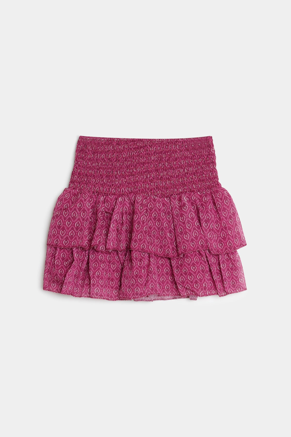 Jupe fuchsia imprimée à deux volants, vue produit de face