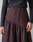 Détail du tissu rayé prune anthracite et ocre