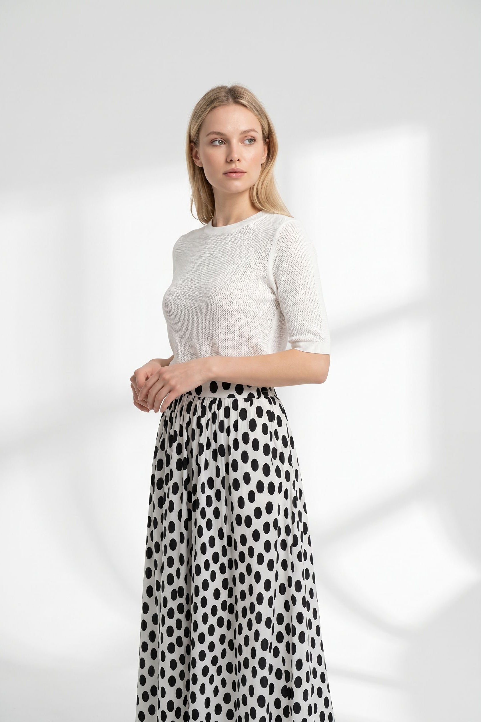 Jupe maxi à pois crème
