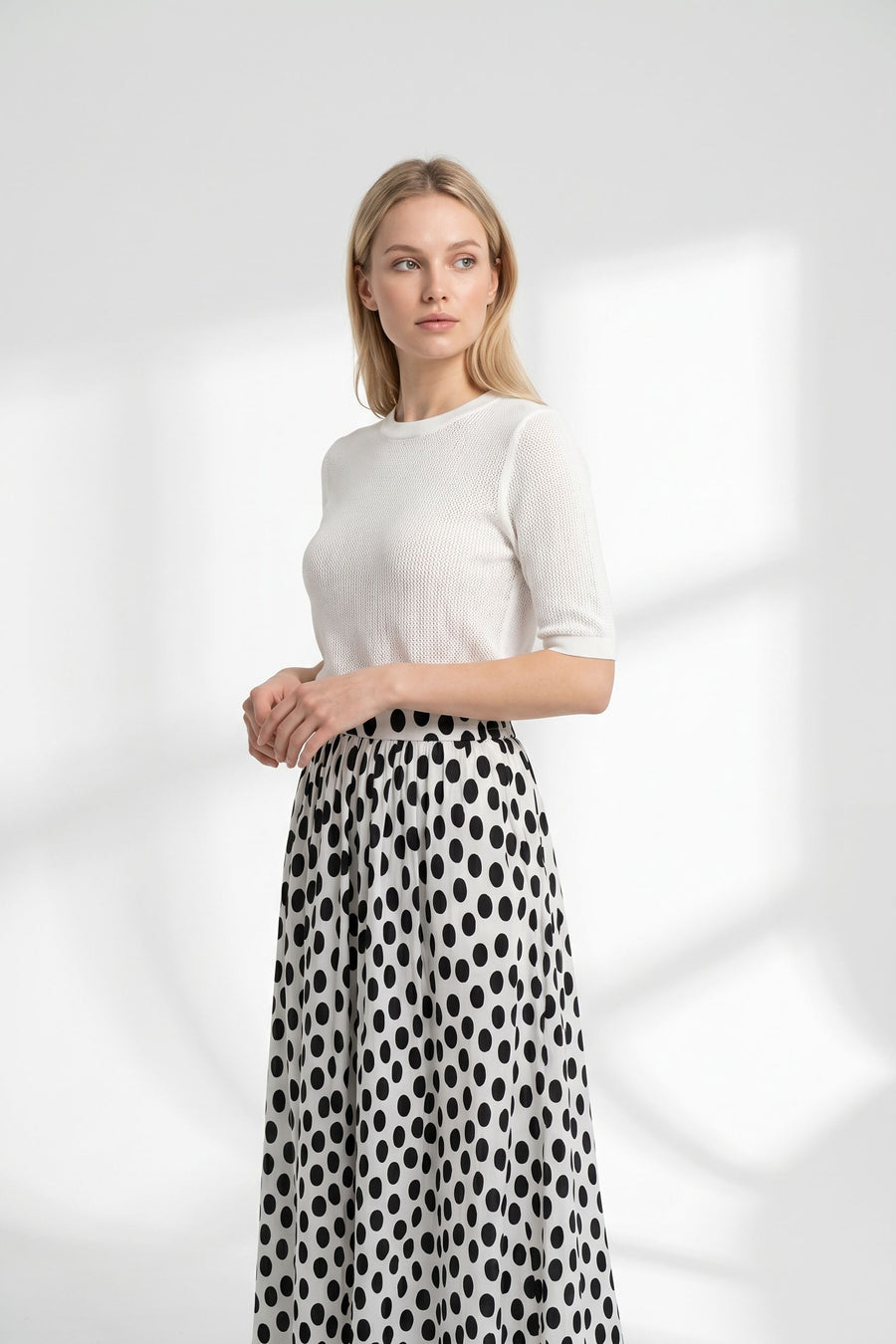 Jupe maxi à pois crème