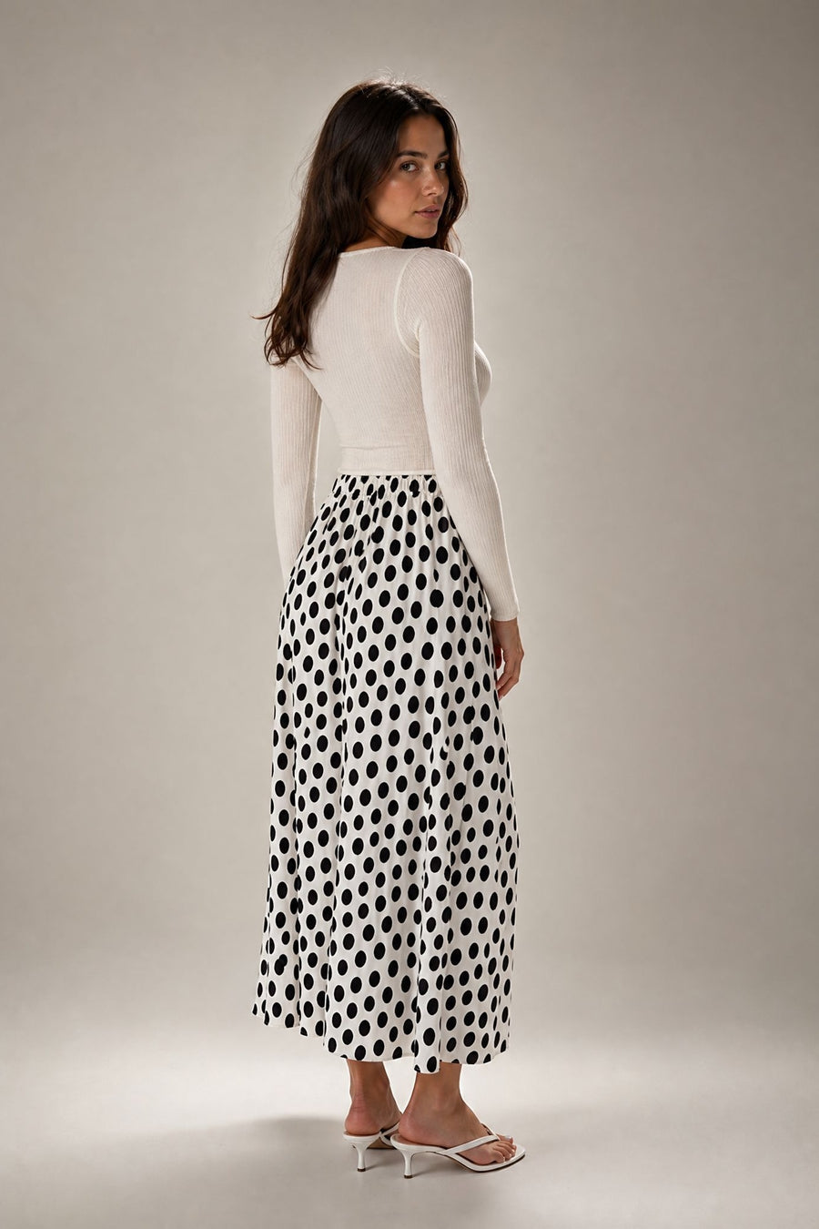 Jupe maxi à pois crème