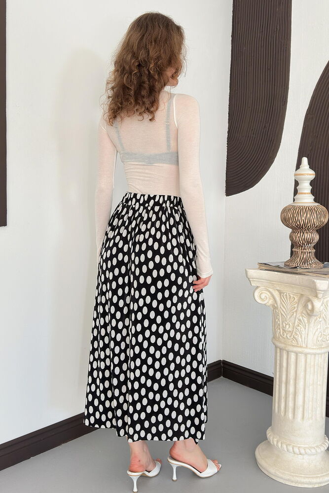 top13837 jupe evasee midi a pois noire avec taille haute image 4