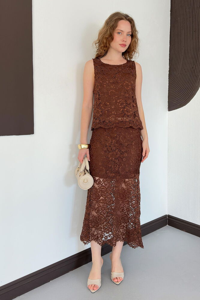 top13801 jupe brun elegante a line maxi taille haute image 4