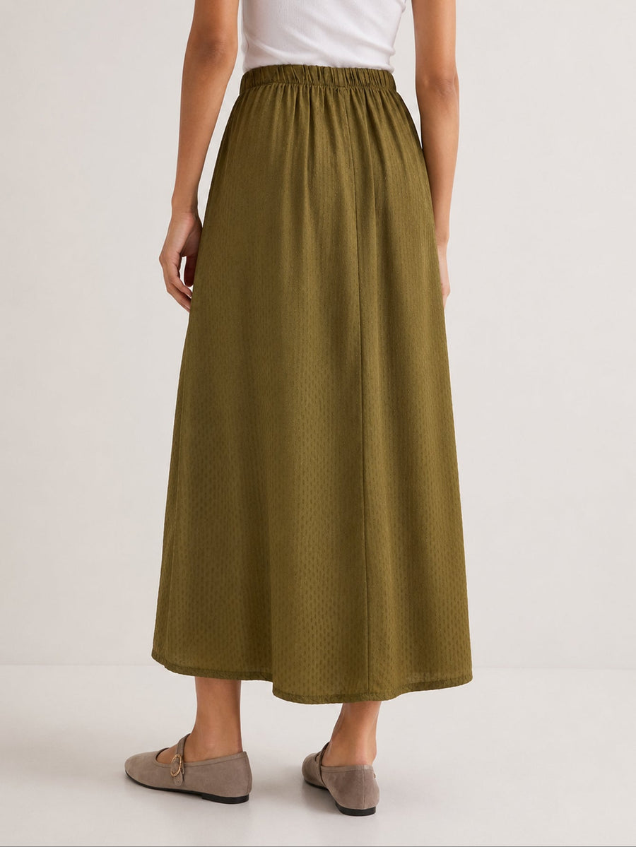 Jupe midi dos élastiqué olive