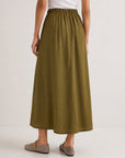 Jupe midi dos élastiqué olive