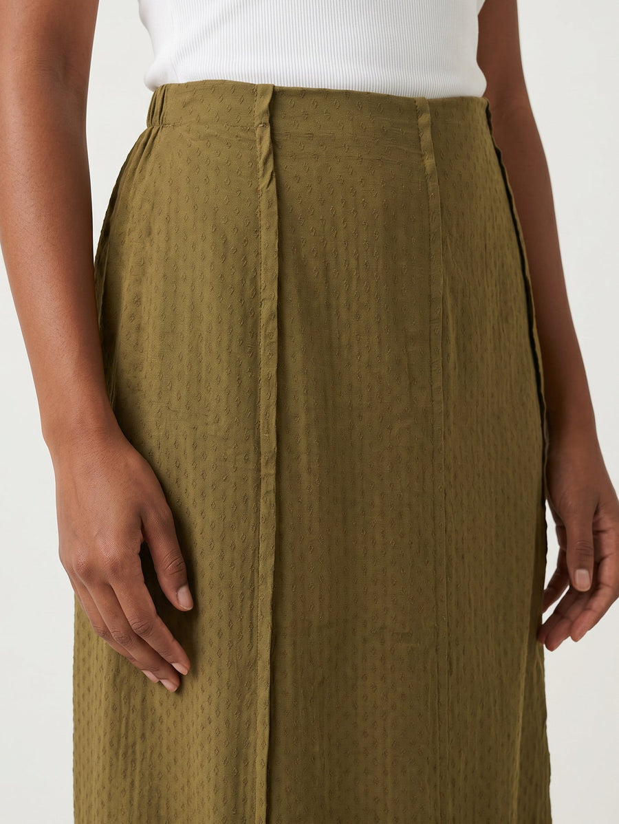 Panneaux et coutures olive gros plan