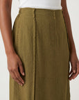 Panneaux et coutures olive gros plan