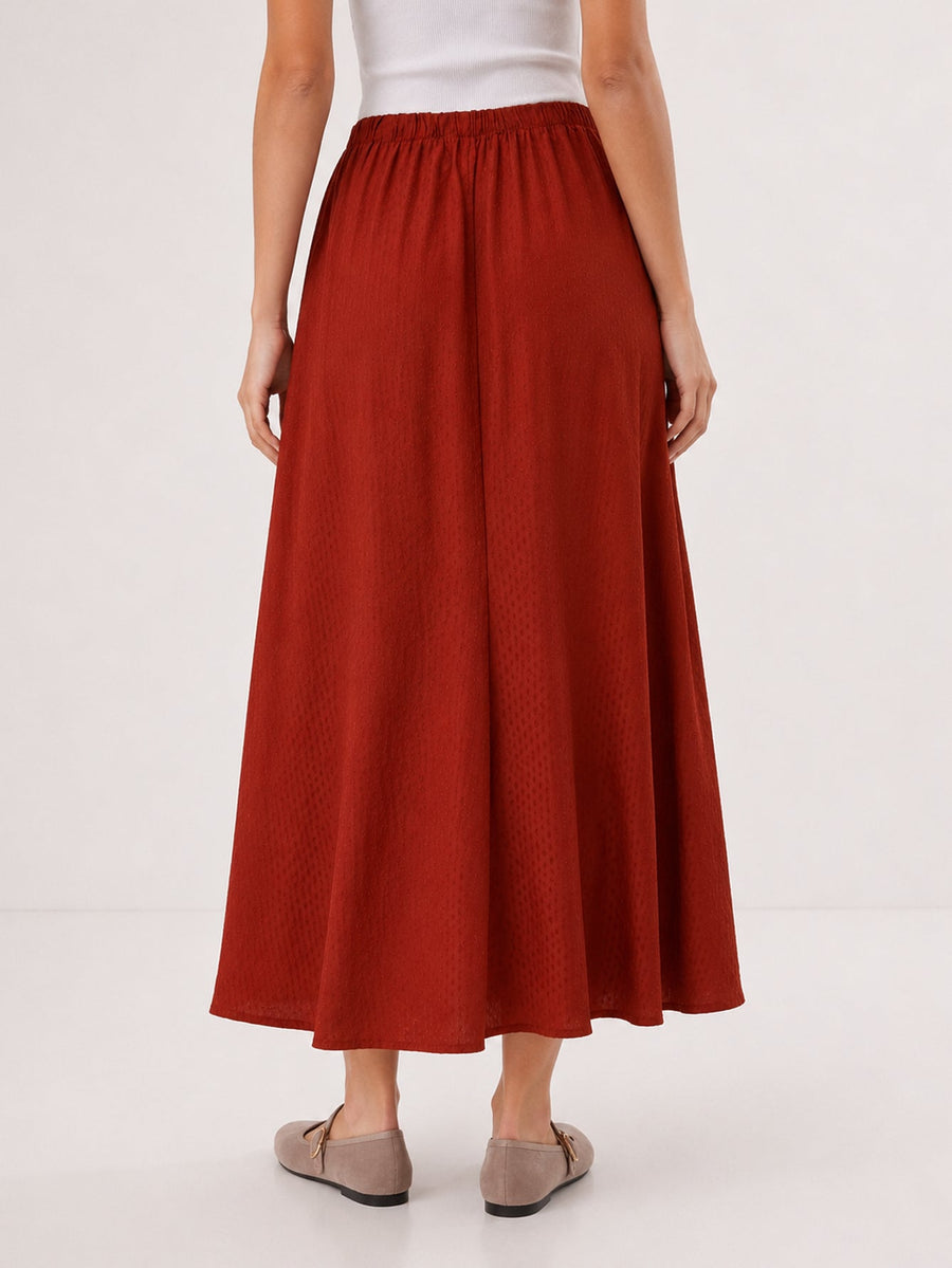 Jupe midi dos élastiqué terracotta