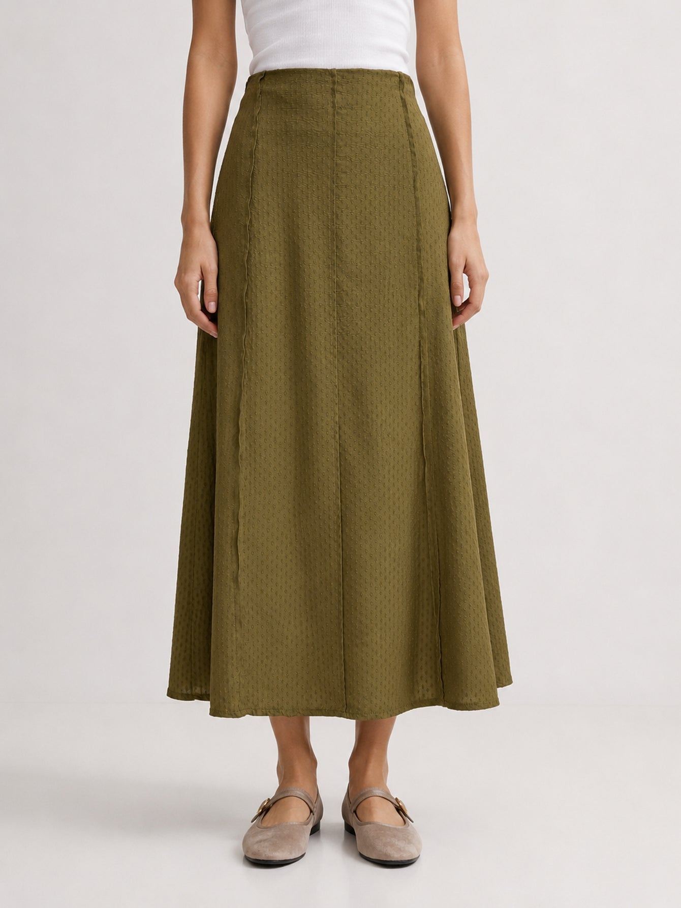 Jupe midi vue de face olive